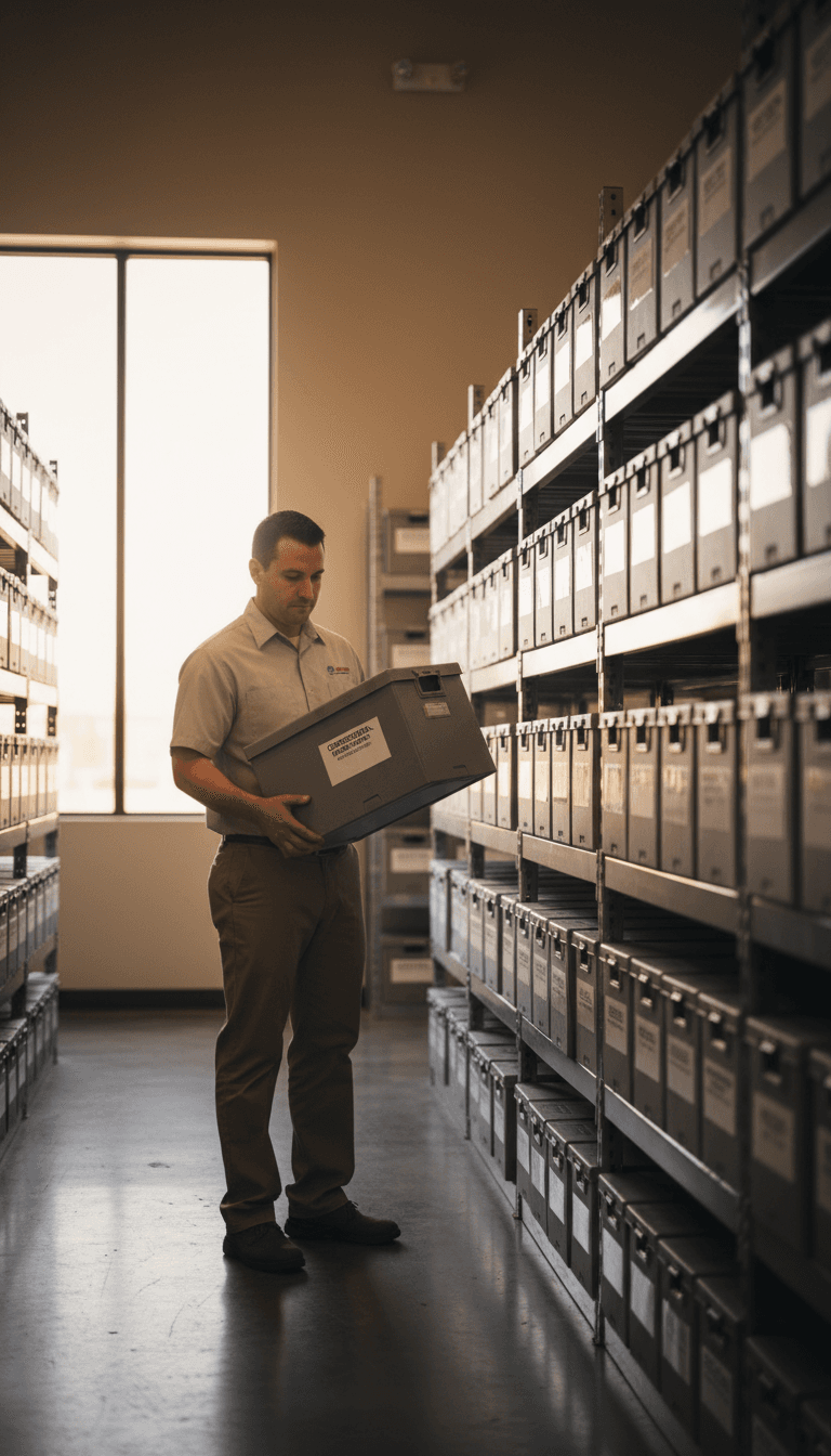 PROSYSTEM DATA staff managing secure document storage in Fort Worth facility