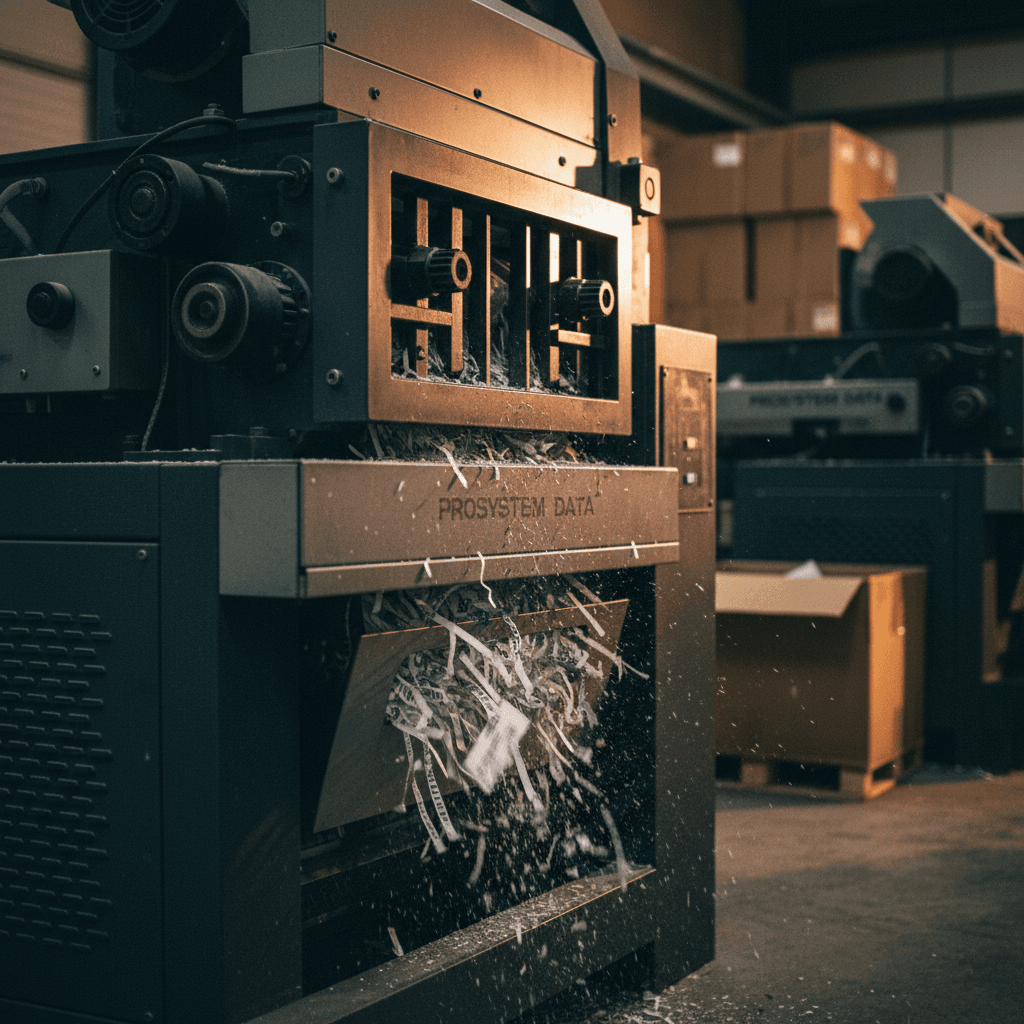 Commercial shredding machine processing confidential documents